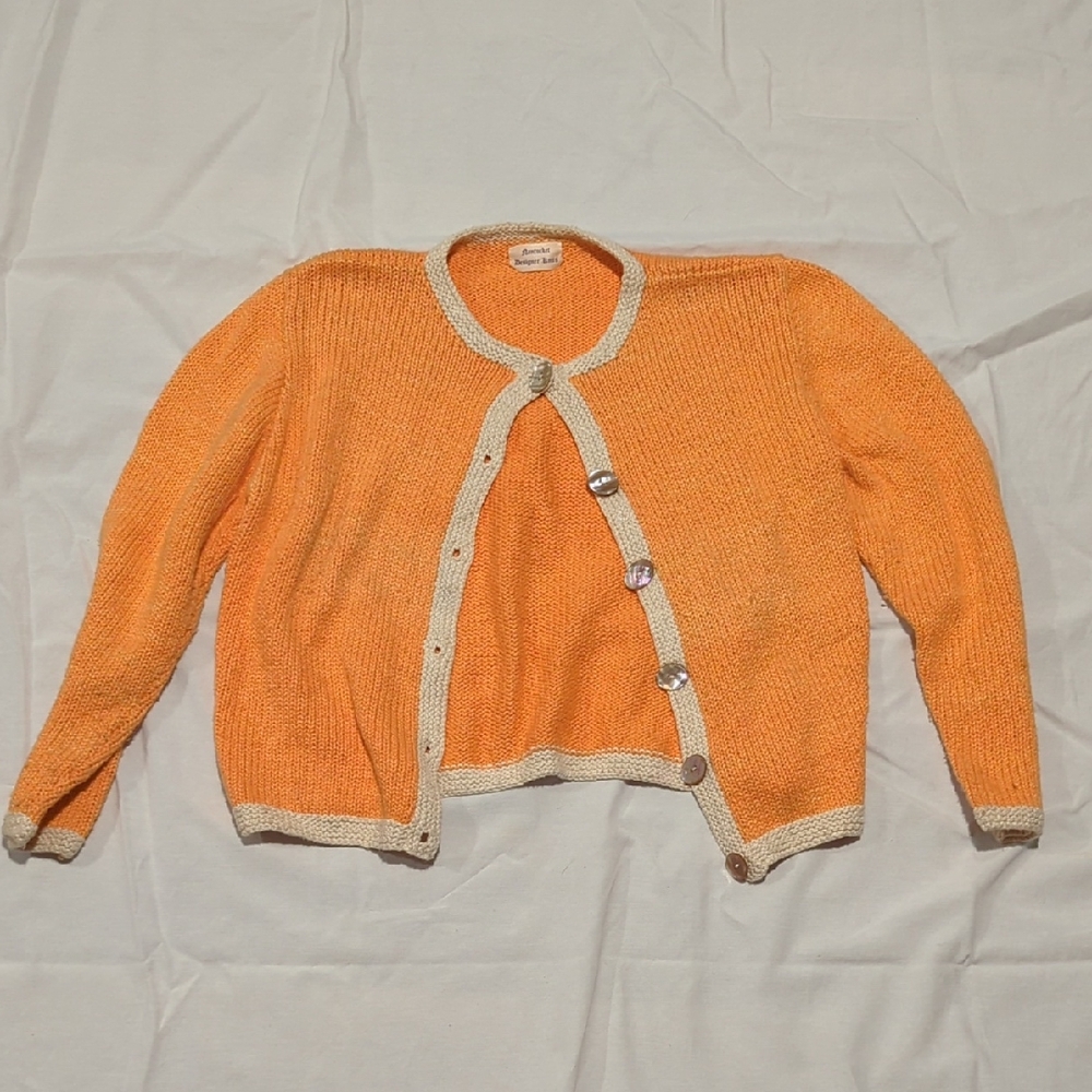 Elegant Orange Cardigan with Cream Accents